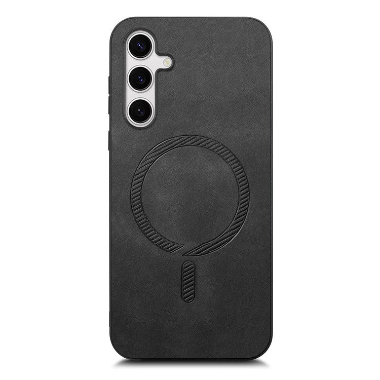 For Samsung Galaxy S24+ Leather Back Case Compatible with MagSafe Skin-touch Phone Cover - Black