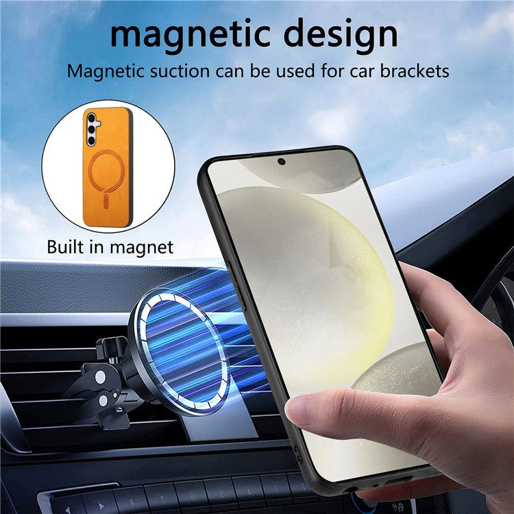 For Samsung Galaxy S24+ Leather Back Case Compatible with MagSafe Skin-touch Phone Cover - Black