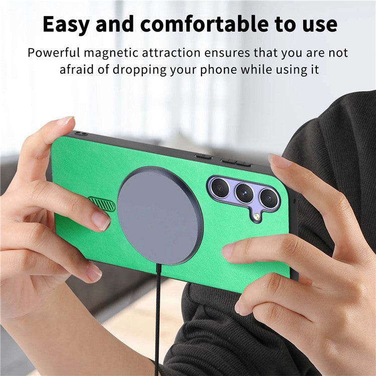For Samsung Galaxy A34 5G Leather Back Case Compatible with MagSafe Skin-Touch Phone Cover - Green