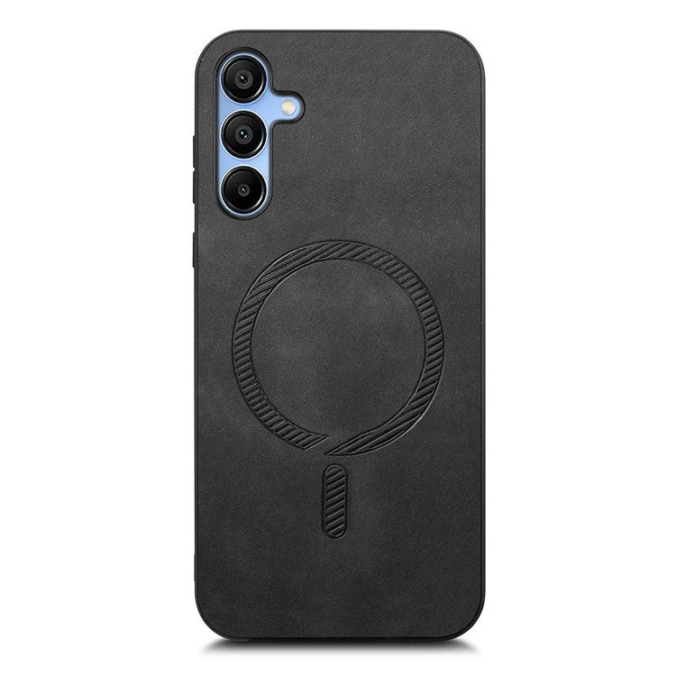 For Samsung Galaxy A15 4G  /  A15 5G Leather Back Case Compatible with MagSafe Skin-touch Phone Cover - Black