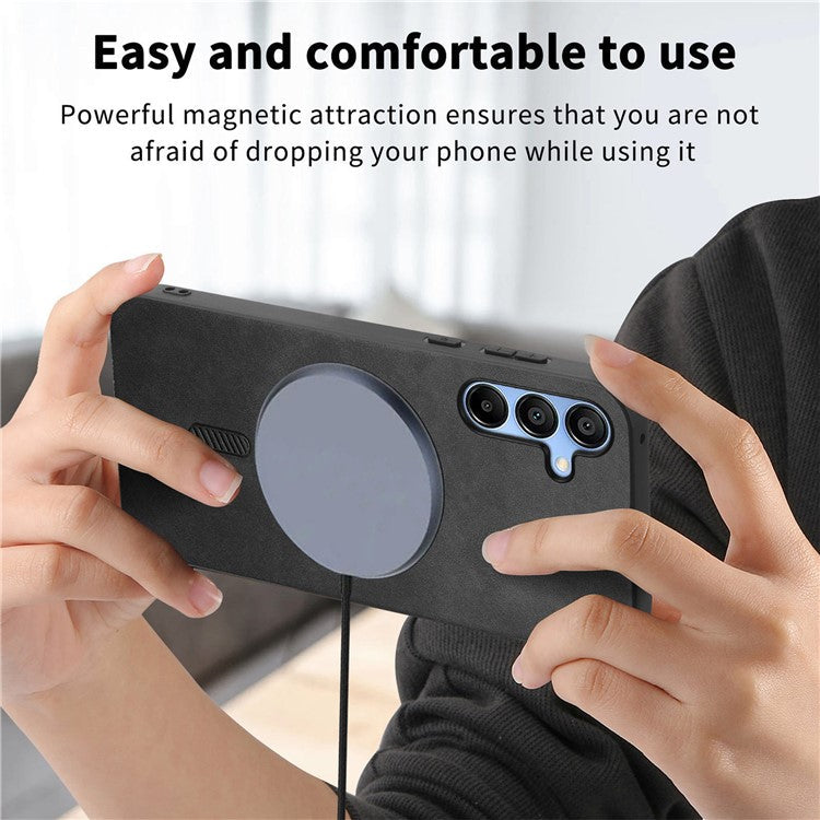 For Samsung Galaxy A15 4G  /  A15 5G Leather Back Case Compatible with MagSafe Skin-touch Phone Cover - Black