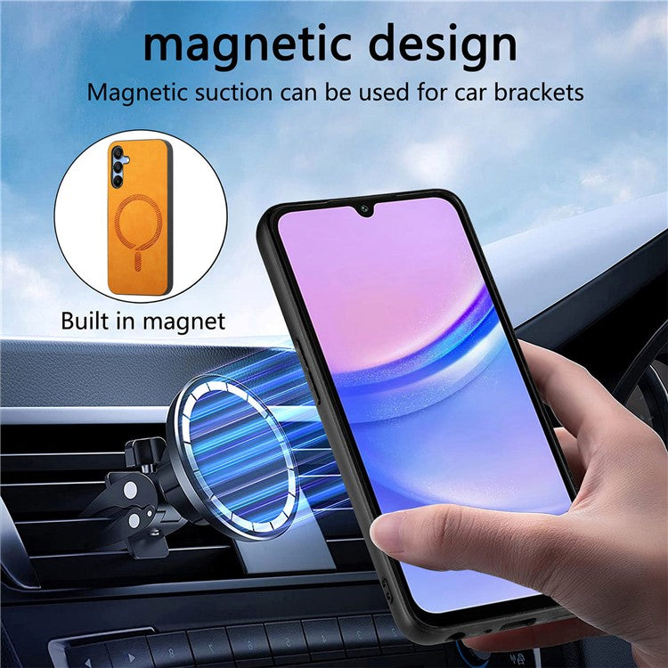 For Samsung Galaxy A15 4G  /  A15 5G Leather Back Case Compatible with MagSafe Skin-touch Phone Cover - Black
