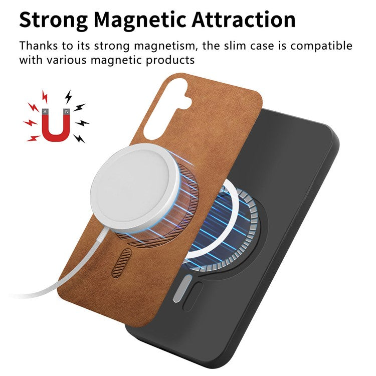 For Samsung Galaxy A15 4G  /  A15 5G Leather Back Case Compatible with MagSafe Skin-touch Phone Cover - Brown