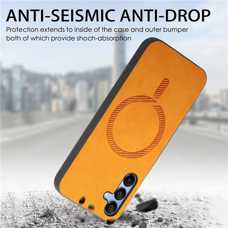For Samsung Galaxy A15 4G  /  A15 5G Leather Back Case Compatible with MagSafe Skin-touch Phone Cover - Brown