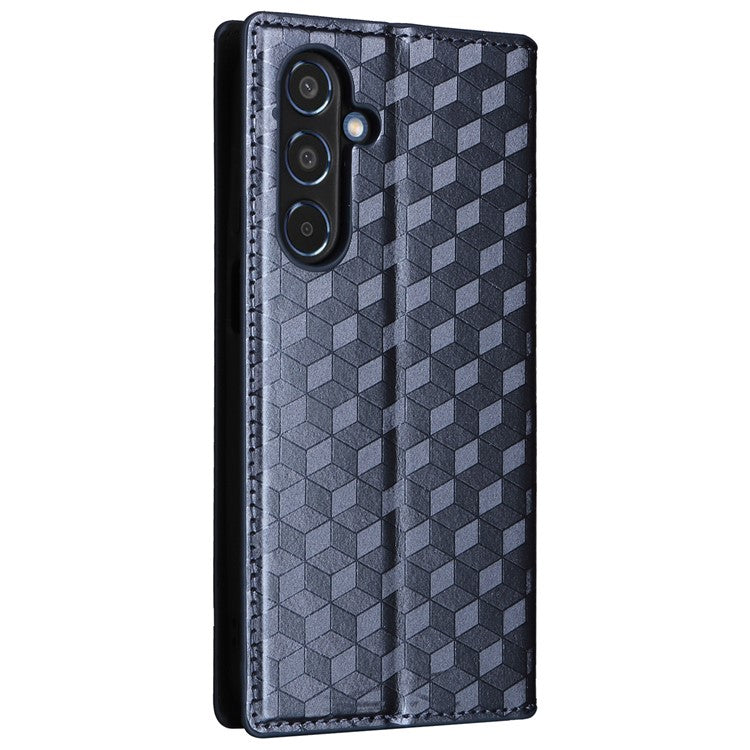For Samsung Galaxy M35 5G Leather Case Magnetic Closing Rhombus Phone Cover - Blue