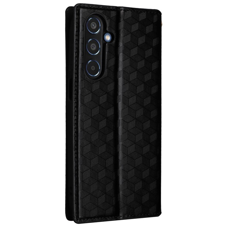 For Samsung Galaxy M35 5G Leather Case Magnetic Closing Rhombus Phone Cover - Black