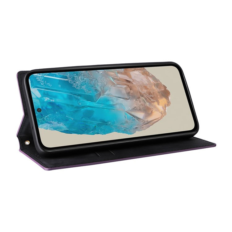 For Samsung Galaxy M35 5G Leather Case Magnetic Closing Rhombus Phone Cover - Purple