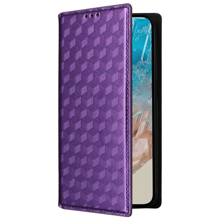 For Samsung Galaxy M35 5G Leather Case Magnetic Closing Rhombus Phone Cover - Purple