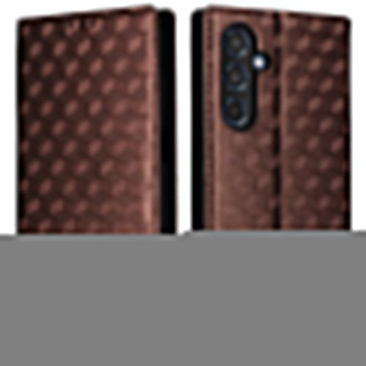 For Samsung Galaxy M35 5G Leather Case Magnetic Closing Rhombus Phone Cover - Brown