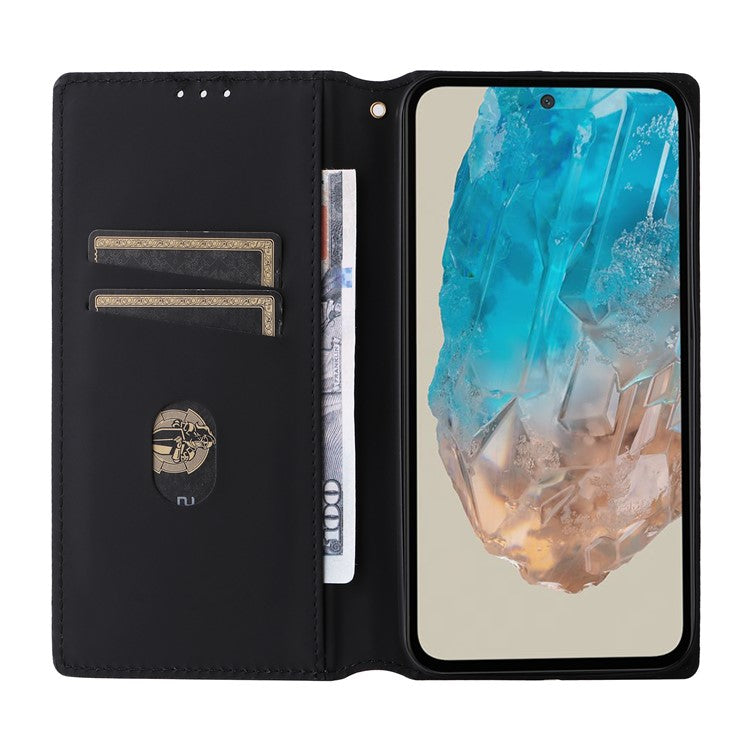 For Samsung Galaxy M35 5G Leather Case Magnetic Closing Rhombus Phone Cover - Brown