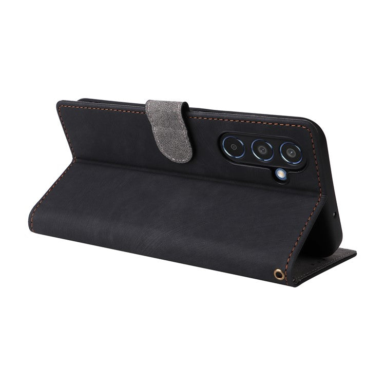 For Samsung Galaxy M35 5G Case with Strap RFID Blocking Leather Flip Phone Cover - Black