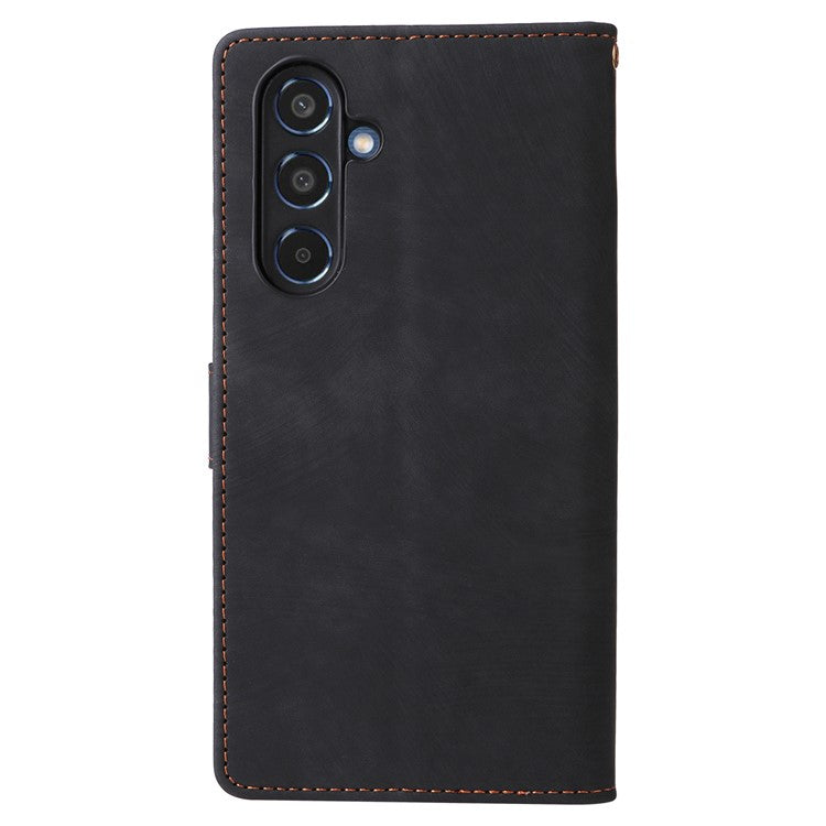 For Samsung Galaxy M35 5G Case with Strap RFID Blocking Leather Flip Phone Cover - Black