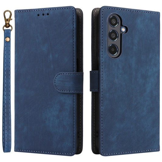For Samsung Galaxy M35 5G Case with Strap RFID Blocking Leather Flip Phone Cover - Blue
