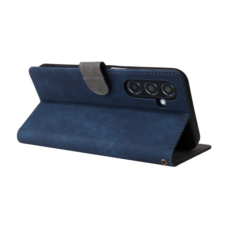 For Samsung Galaxy M35 5G Case with Strap RFID Blocking Leather Flip Phone Cover - Blue