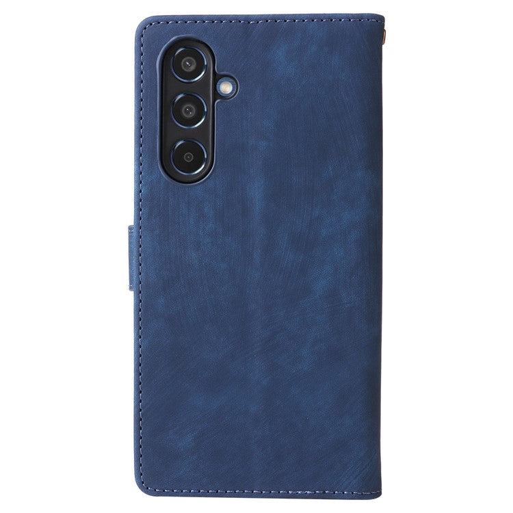 For Samsung Galaxy M35 5G Case with Strap RFID Blocking Leather Flip Phone Cover - Blue