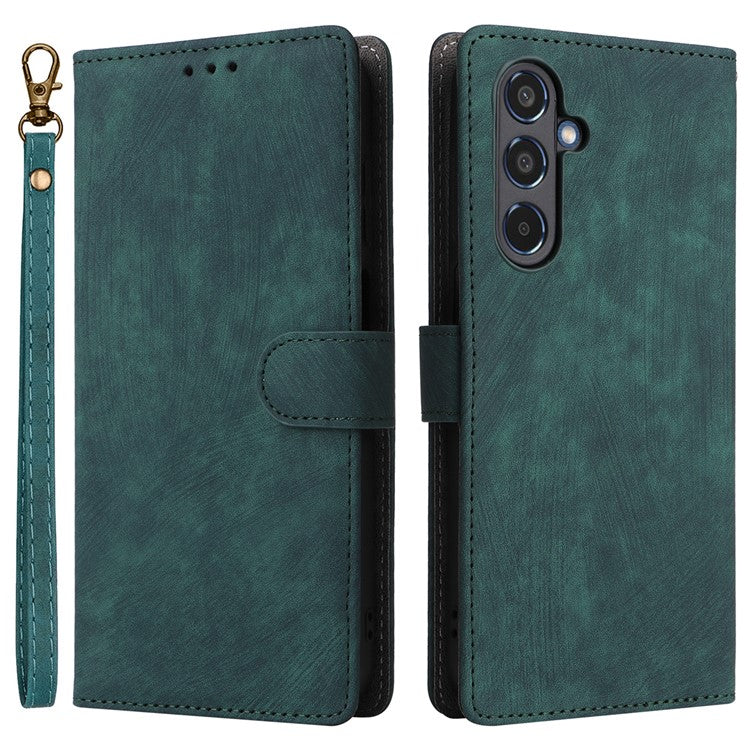 For Samsung Galaxy M35 5G Case with Strap RFID Blocking Leather Flip Phone Cover - Green