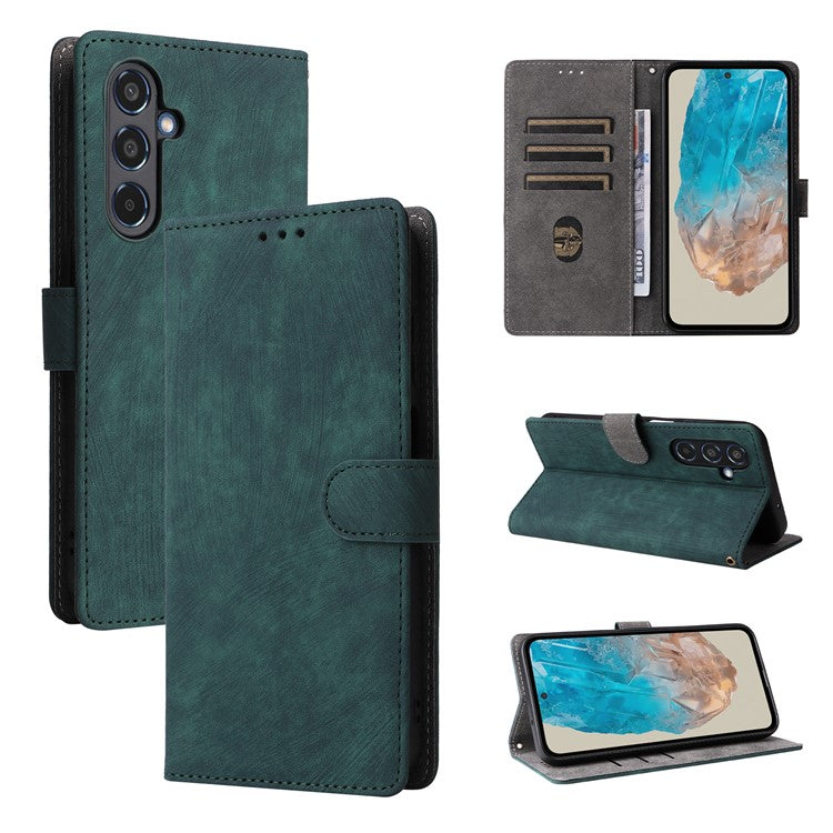 For Samsung Galaxy M35 5G Case with Strap RFID Blocking Leather Flip Phone Cover - Green