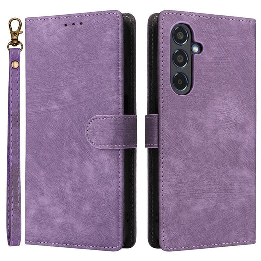For Samsung Galaxy M35 5G Case with Strap RFID Blocking Leather Flip Phone Cover - Purple