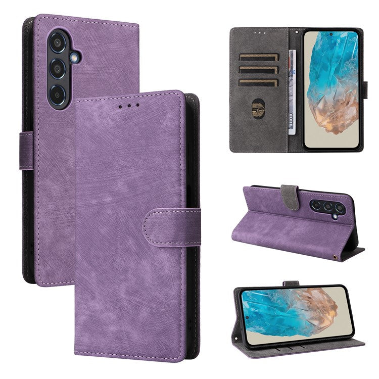 For Samsung Galaxy M35 5G Case with Strap RFID Blocking Leather Flip Phone Cover - Purple