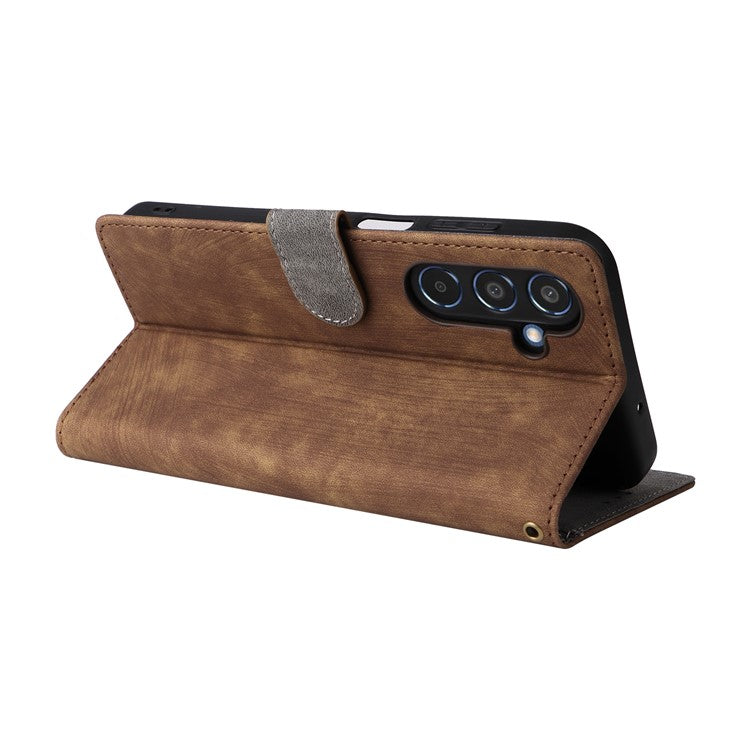 For Samsung Galaxy M35 5G Case with Strap RFID Blocking Leather Flip Phone Cover - Brown