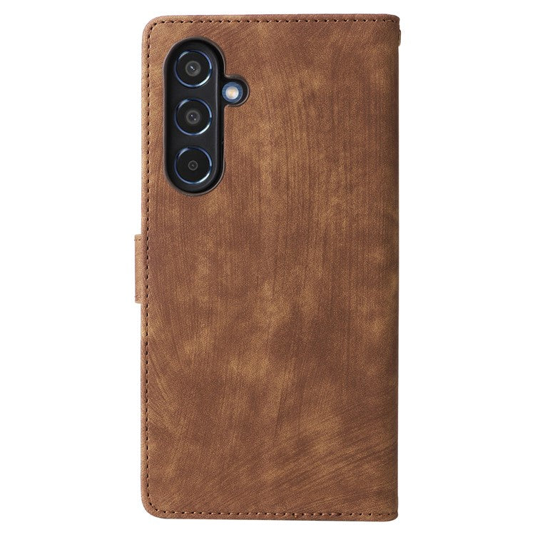 For Samsung Galaxy M35 5G Case with Strap RFID Blocking Leather Flip Phone Cover - Brown