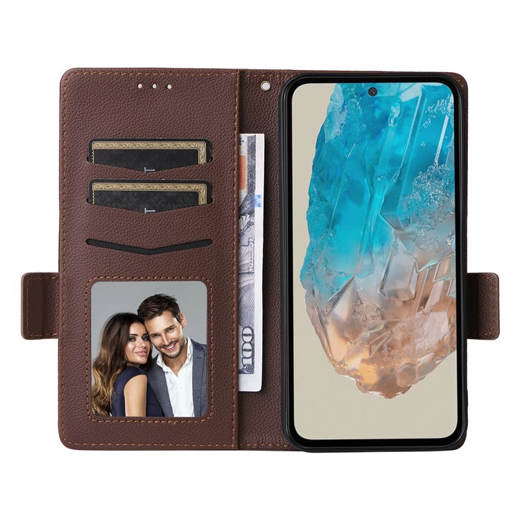 For Samsung Galaxy M35 5G Case PU Leather Wallet Stand View Phone Cover - Brown