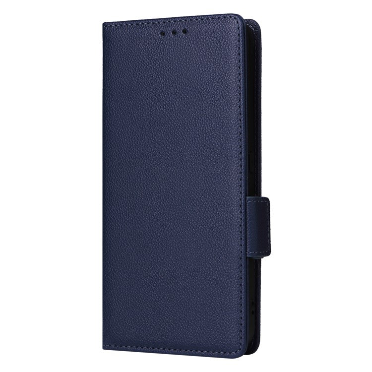 For Samsung Galaxy M35 5G Case with Wrist Strap Litchi Texture PU Leather Wallet Phone Cover - Dark Blue