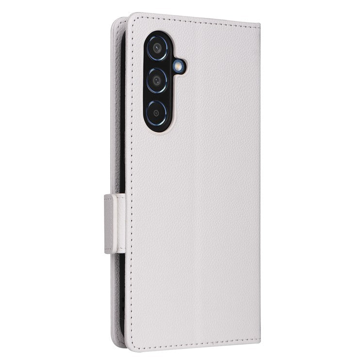 For Samsung Galaxy M35 5G Case with Wrist Strap Litchi Texture PU Leather Wallet Phone Cover - White