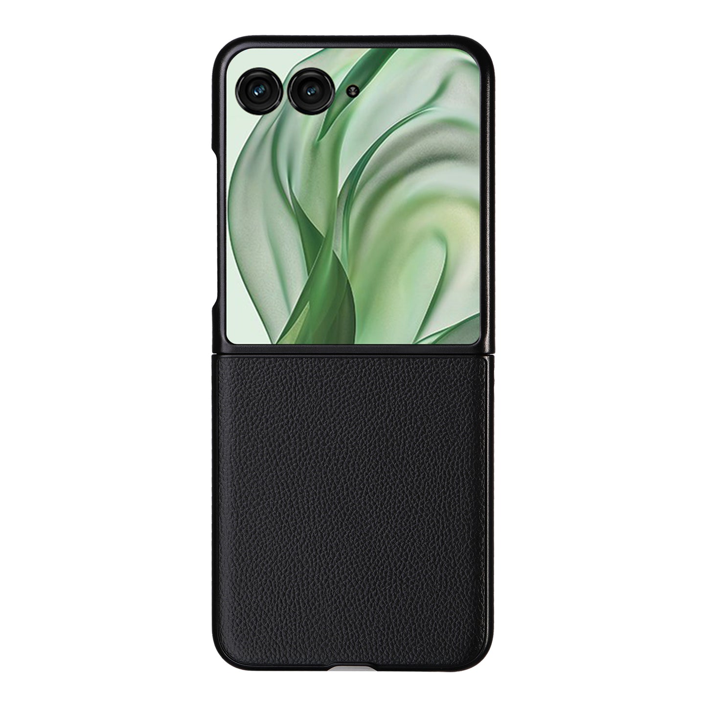 For Motorola Razr 50 Ultra 5G Case Litchi Texture Leather+Hard PC Phone Cover - Black