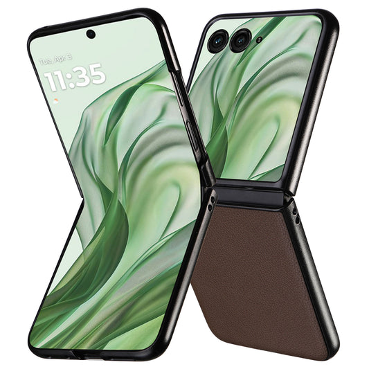 For Motorola Razr 50 Ultra 5G Case Litchi Texture Leather+Hard PC Phone Cover - Brown