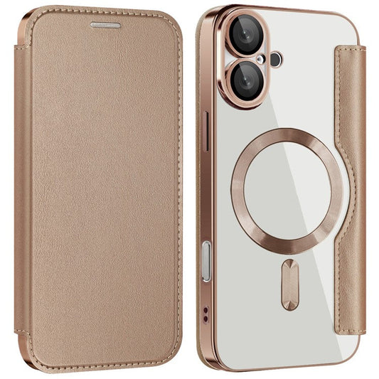 For iPhone 16 Plus Case Compatible with MagSafe RFID Blocking Leather Phone Cover - Gold