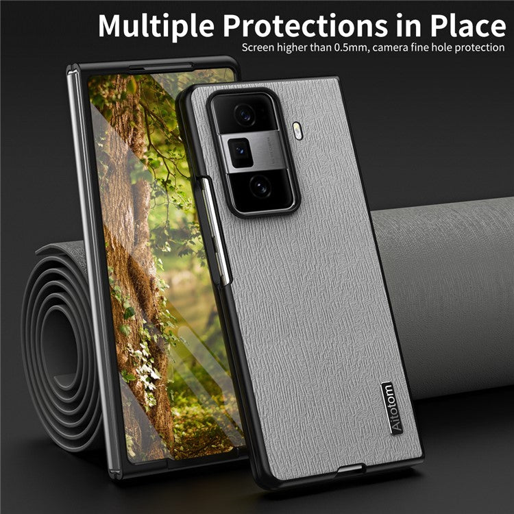 For Honor Magic Vs3 5G Case PU Leather+PC+TPU Back Phone Cover Wood Texture - Grey