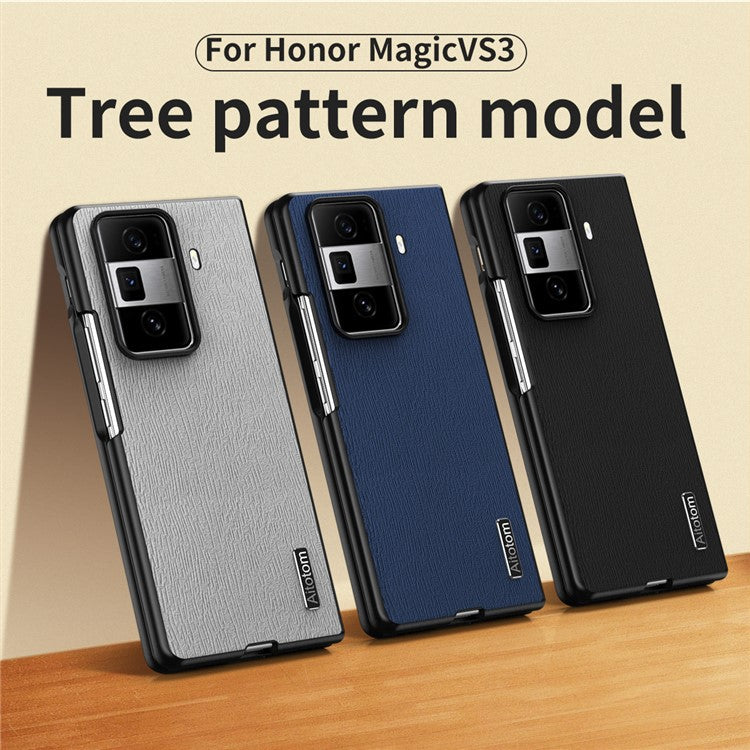 For Honor Magic Vs3 5G Case PU Leather+PC+TPU Back Phone Cover Wood Texture - Grey