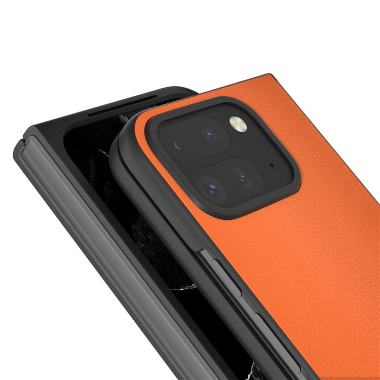 For Google Pixel 9 Pro Fold 5G Case Anti-Scratch PU Leather Coated PC Phone Cover - Orange