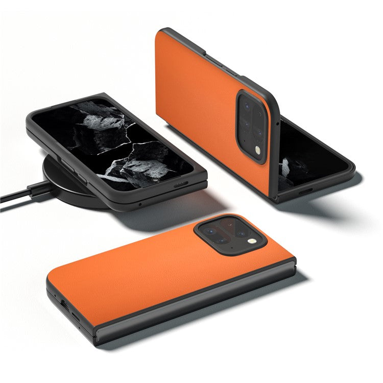 For Google Pixel 9 Pro Fold 5G Case Anti-Scratch PU Leather Coated PC Phone Cover - Orange