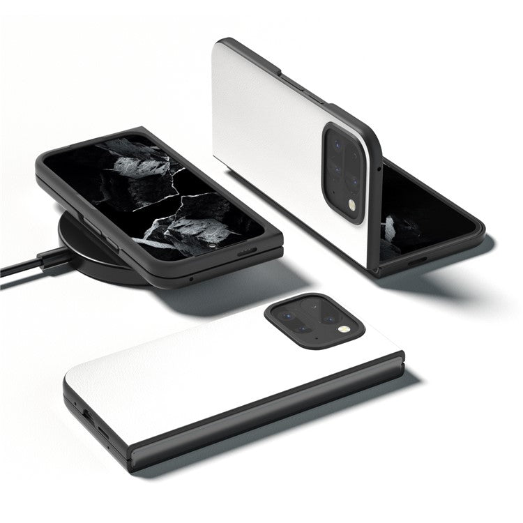 For Google Pixel 9 Pro Fold 5G Case Anti-Scratch PU Leather Coated PC Phone Cover - White