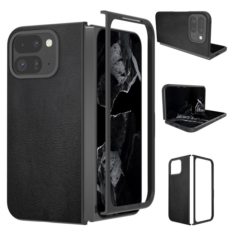 For Google Pixel 9 Pro Fold 5G Case Anti-Scratch PU Leather Coated PC Phone Cover - Black