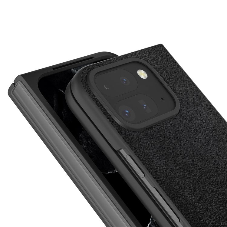 For Google Pixel 9 Pro Fold 5G Case Anti-Scratch PU Leather Coated PC Phone Cover - Black