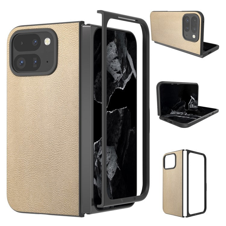 For Google Pixel 9 Pro Fold 5G Case Anti-Scratch PU Leather Coated PC Phone Cover - Gold