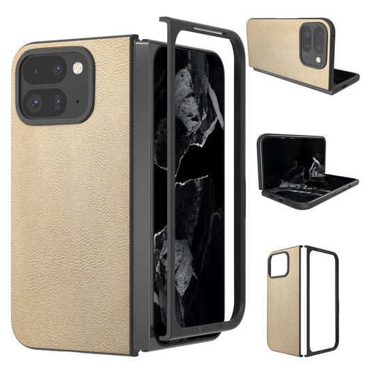 For Google Pixel 9 Pro Fold 5G Case Anti-Scratch PU Leather Coated PC Phone Cover - Gold