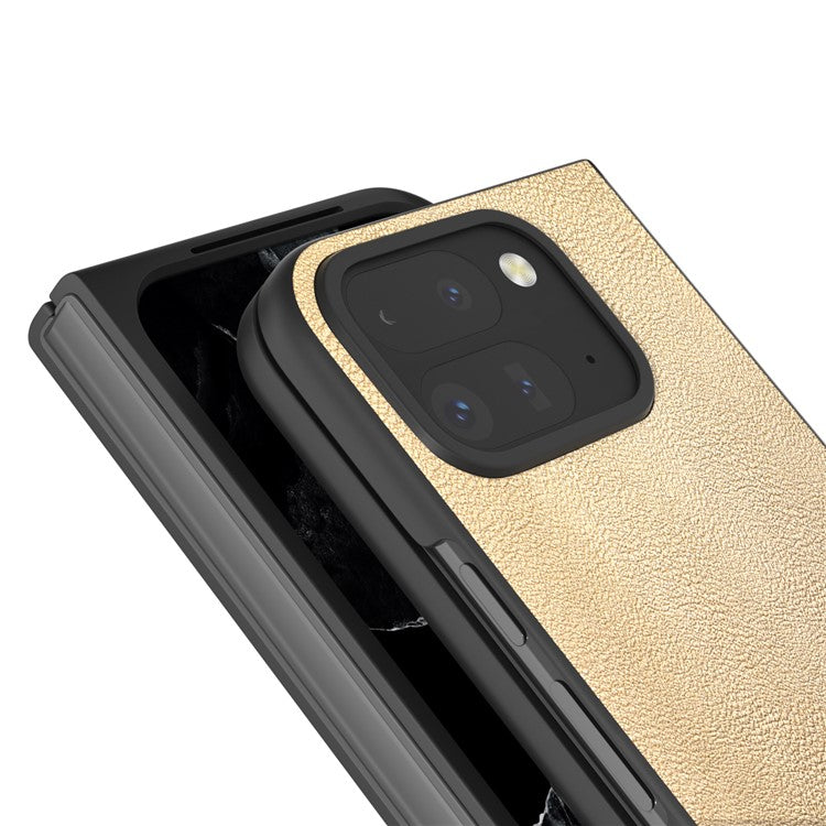 For Google Pixel 9 Pro Fold 5G Case Anti-Scratch PU Leather Coated PC Phone Cover - Gold