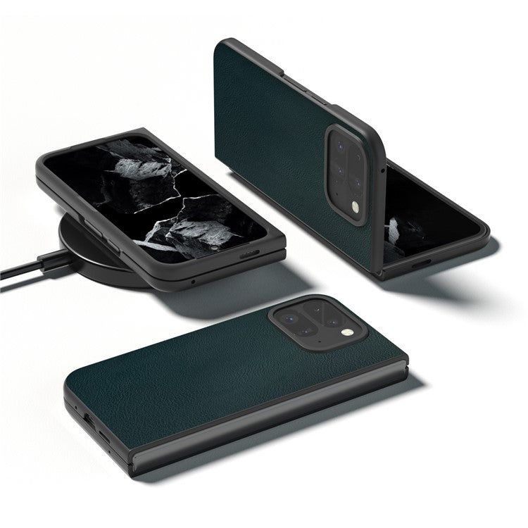 For Google Pixel 9 Pro Fold 5G Case Anti-Scratch PU Leather Coated PC Phone Cover - Green