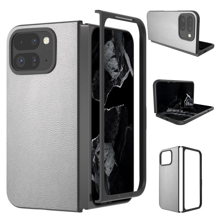 For Google Pixel 9 Pro Fold 5G Case Anti-Scratch PU Leather Coated PC Phone Cover - Silver