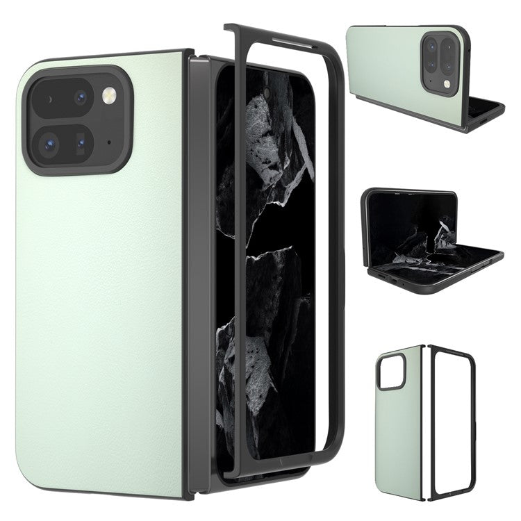 For Google Pixel 9 Pro Fold 5G Case Anti-Scratch PU Leather Coated PC Phone Cover - Light Green