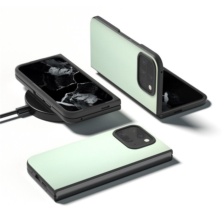 For Google Pixel 9 Pro Fold 5G Case Anti-Scratch PU Leather Coated PC Phone Cover - Light Green