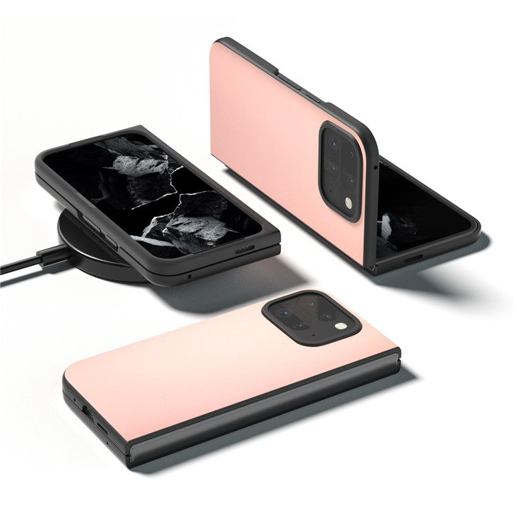 For Google Pixel 9 Pro Fold 5G Case Anti-Scratch PU Leather Coated PC Phone Cover - Light Pink