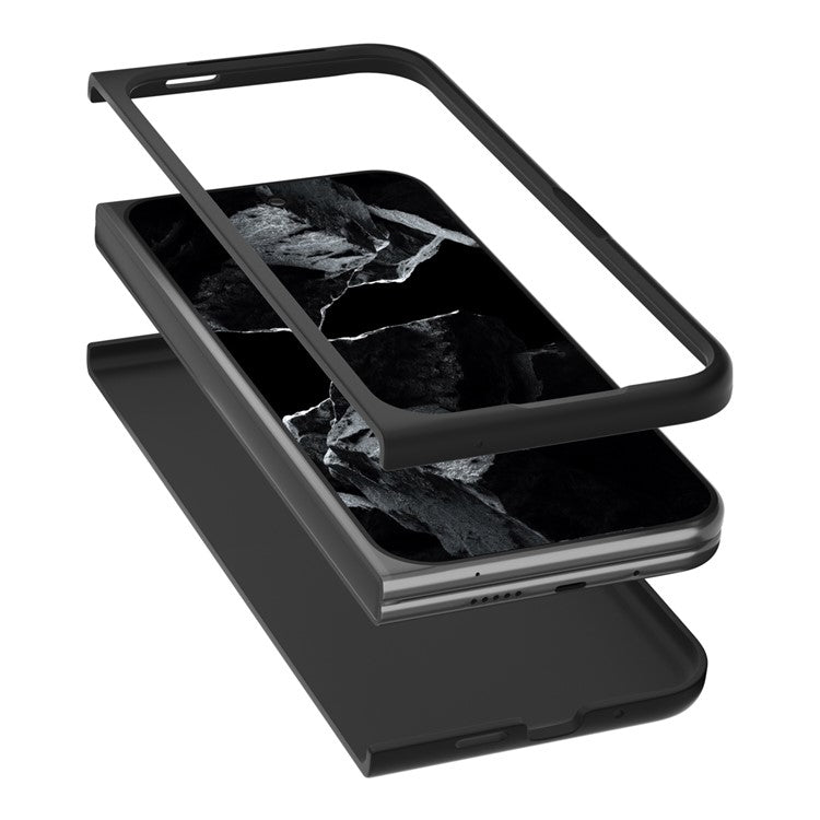 ABEEL For Google Pixel 9 Pro Fold 5G Case Genuine Cow Leather+PC Mobile Phone Cover - Black