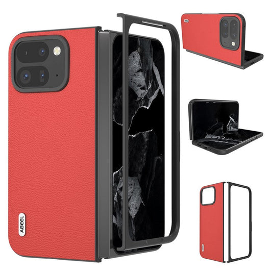 ABEEL For Google Pixel 9 Pro Fold 5G Case Genuine Cow Leather+PC Mobile Phone Cover - Red