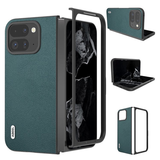 ABEEL For Google Pixel 9 Pro Fold 5G Case Genuine Cow Leather+PC Mobile Phone Cover - Midnight Green