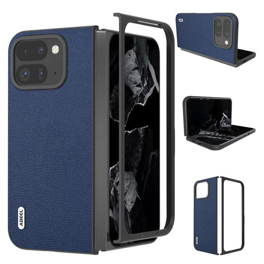 ABEEL For Google Pixel 9 Pro Fold 5G Case Genuine Cow Leather+PC Mobile Phone Cover - Blue